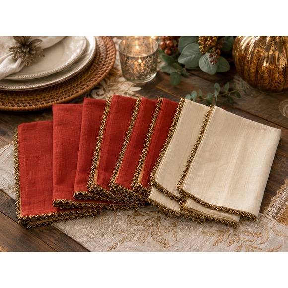 Other - Pier 1 Rust Gold Beaded Napkins Lot of 7  Tablescape Boho Decor